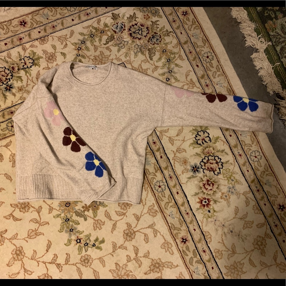 Belmore Floral-Sleeve Pullover Sweater
